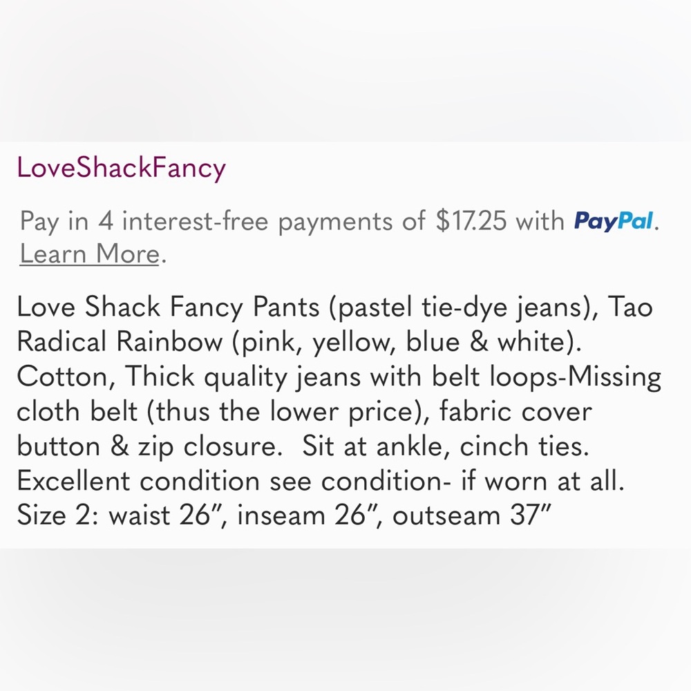 Love Shack Fancy (Jeans) Pants Tao (pastel) Radical Tie dye EUC - Picture 15 of 15